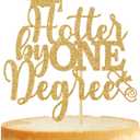 Hotter By One Degree Cake Topper, Class of 2025 High School/College Bachelor Master Graduation Party Decoration Supplies, Gold Glitter, 2pack