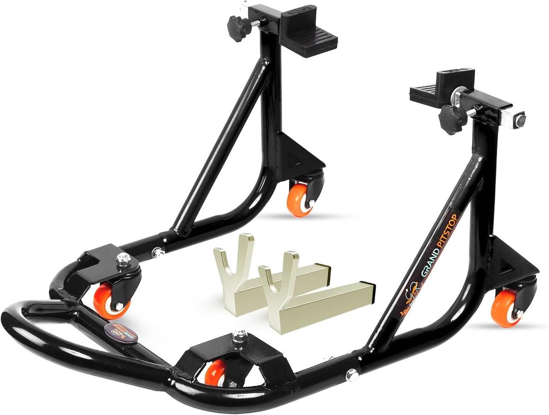 Grand Pitstop Universal Adjustable Rear Paddock Stand for Motorcycle with Swingarm Rest (360 Dismantable, Black, Motorcycle Weight Up to 500 lbs/ 226 Kgs)
