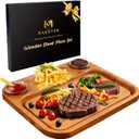 MAVOTER Wooden Steak Plates include 2 Sauce Cups, Wood Steak Board Set Serving Tray for Food Meat Cutting Board with Juice Groove, Charcuterie Board Platter for Home