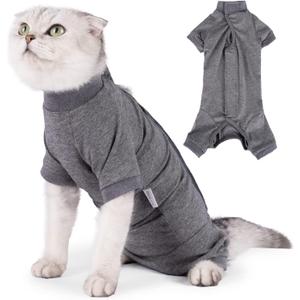 LIANZIMAU Cat Surgical Recovery Suit Professional for Male Female Dog Abdominal Wounds Cone E-Collar Alternative Anti-Licking Pet Surgical Recovery Pajama Suit Soft Fabric Onesie for Cats (Gray, L)