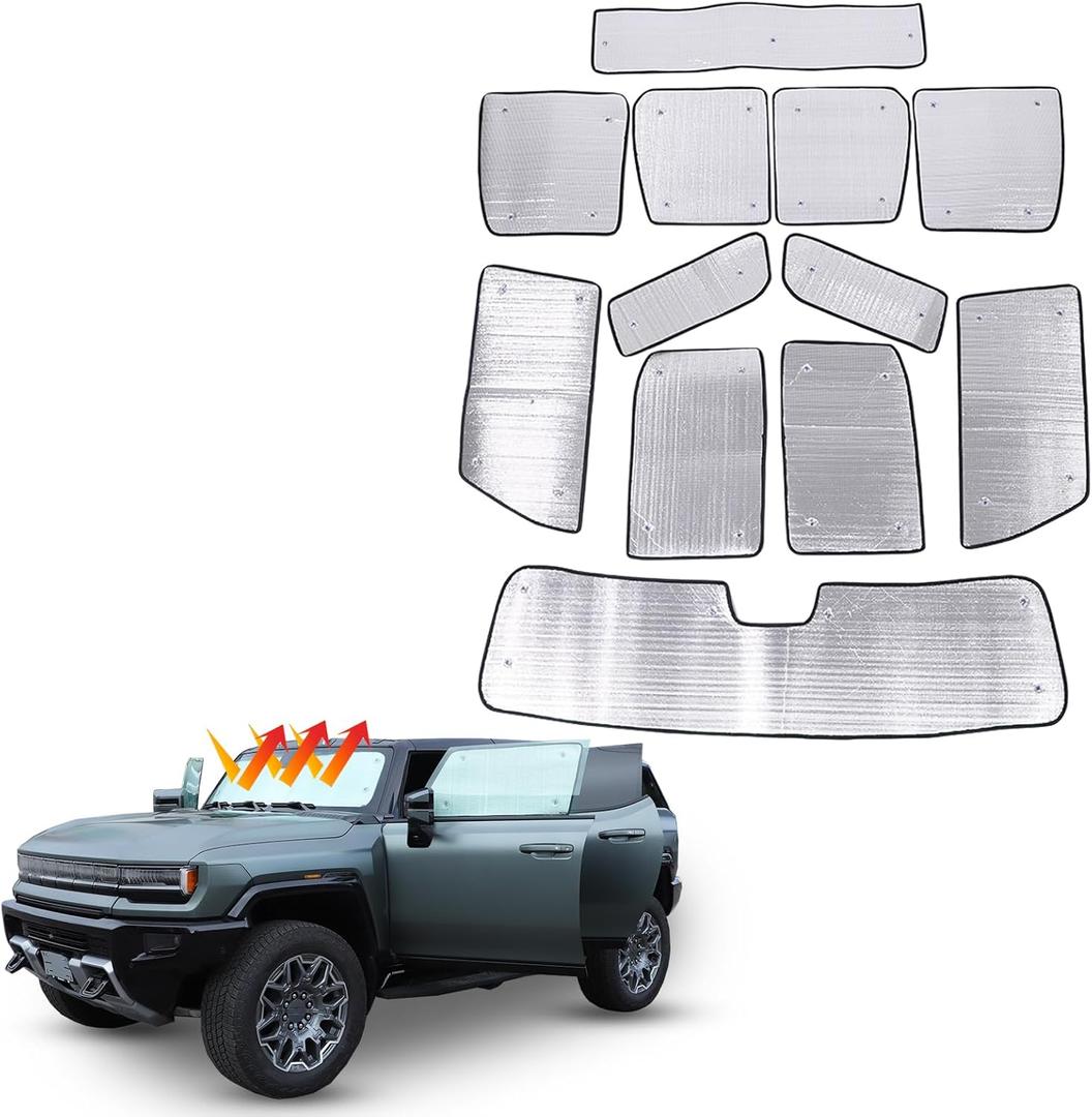 Car Windshield Sunshade Set, Auto Windshield Sun Shades Cover, Compatible with Hummer EV SUV 2024+ Car Window Shades UV Rays Sun Visor, Full Window Protector (12 Pieces/Set)