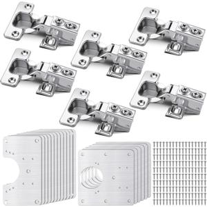 Zonon 18 Pcs Cabinet Hinge Repair Plate, Stainless Steel Hinge Repair Kit, Kitchen Cupboard Door Brackets, Household Fixing Plate with Mounting Screw (18 Service Panel+6 Hinges+108 Screws)