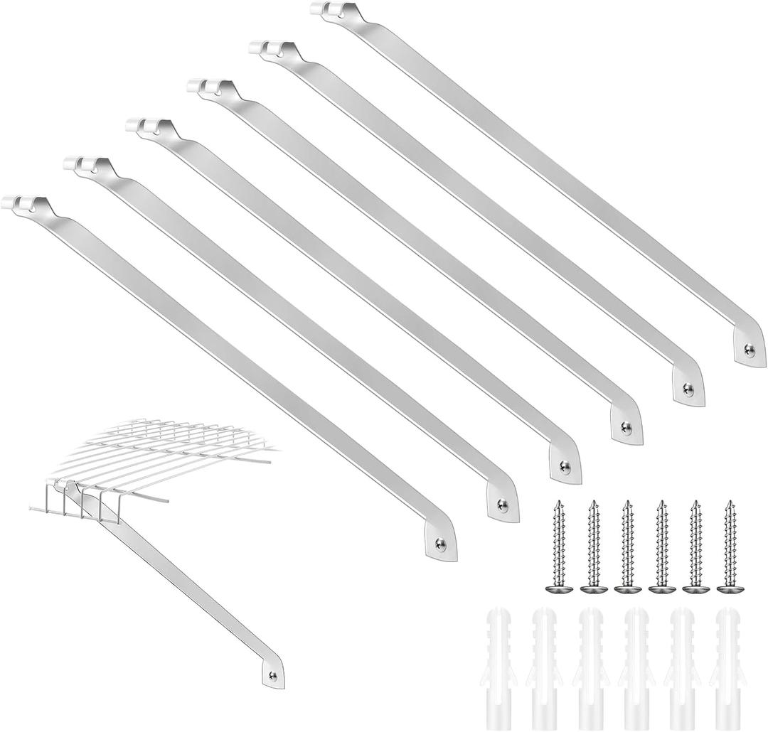 6 Pcs Support Brackets for 16in Wide Shelving Wire Wire Shelf Brackets Closet Rod Bracket Closet Support Bracket with Anchors and Pins for Installation Wires Shelving Supports Closets