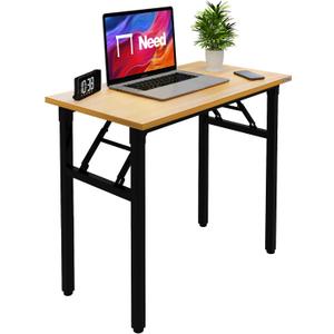 Need Folding Desk Small Desk 31 1/2" No Assembly Foldable Computer Desk for Small Space/Home Office/Dormitory,Teak&Black Frame