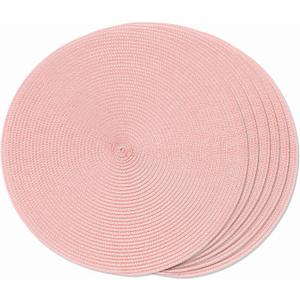 FunWheat Round Braided Placemats Set of 6 Place Mats for Dining Tables Woven Washable Non-Slip Table mats 15 inch(Pink, 6pcs)