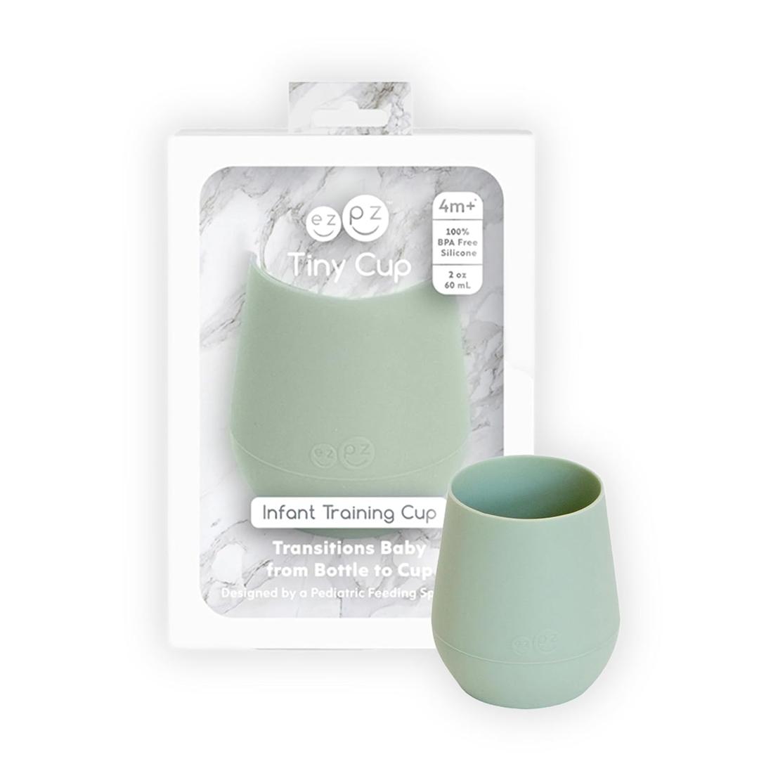 ezpz Tiny Cup (Sage) - 4 months+ - 100% Silicone Training Cup for Infants - Designed by a Pediatric Feeding Specialist - Baby-Led Weaning Essentials & Baby Gifts