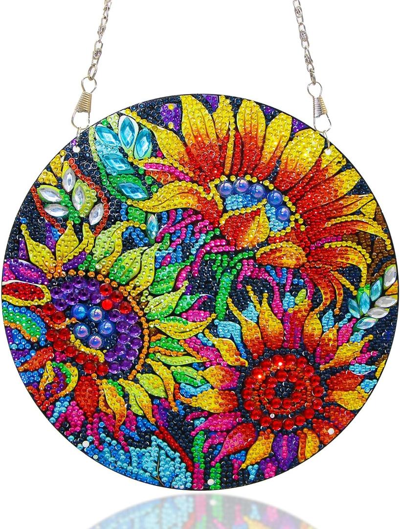 Sunflower Diamond Art Kits for Adult Beginner DIY Diamond Painting Hanging Window Pendant Ornament for Home Decoration Gem Art Gift (Sunflower)