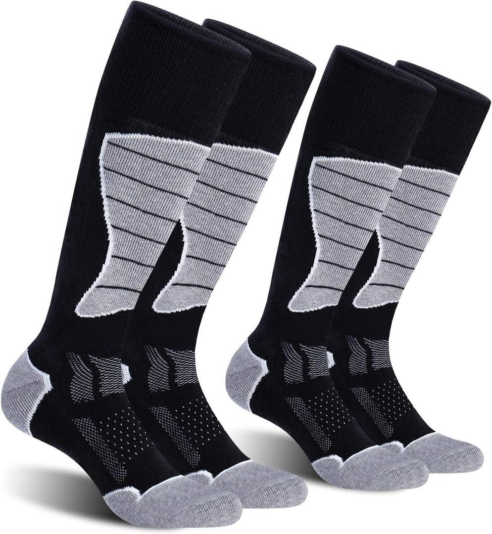 CS CELERSPORT 2/3/4 Pack Ski Socks for Men and Women Skiing, Snowboarding, Winter Performance Socks (X-Large, Black+light Grey (2 Pairs))