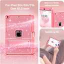 INFILAND Glitter Case for iPad 9th Generation (2021) / 8th Generation (2020) / 7th Generation (2019) 10.2 Inch, Heavy Duty Shockproof Protective Cute Cover with Kickstand for Kids, Girls (Pink)