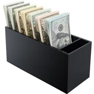 Money Organizer for Cash with 8 Compartments, Black Acrylic Cash Tray & Cash Drawer Insert, Durable Money Holder for Bills, Cash Divider Box for Cash Sorting and Cash Storage