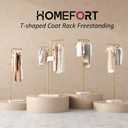 HOMEFORT Coat Rack, Freestanding Metal Coat Racks, T-Shape Clothes Hat Stand with 2 Hooks for Closet, Bedroom, Entryway, Living Room, Gold