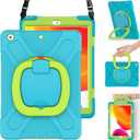 BRAECN Case for iPad 9/8/7,Shockproof Protective Boys Girls Silicone Case with Screen Protector Pencil/Pencil Cap Holder Shoulder Strap Handle Grip Stand for iPad 10.2 Inch 9th/8th/7th Gen-Sky Blue