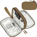 FYY Electronic Organizer, Travel Cable Organizer Bag Pouch Electronic Accessories Carry Case Portable Waterproof Double Layers Storage Bag for Cable, Charger, Phone, Earphone, Medium Size, Brown