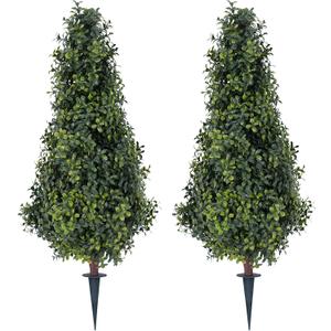 2.6FT Artificial Boxwood Bush Topiary Trees with Spike Eazy to Push in The Ground Faux Shrubs for Outdoor/Indoor Decor 2 Pack
