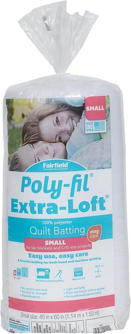 Fairfield Poly-Fil Extra-Loft Quilt Batting, Premium Polyester Batting for Quilting, Ideal for Lap Blankets and Crib-Size Projects, Quilting Supplies, 45" x 60"