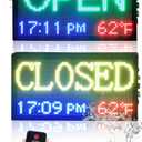 16.5x9 Inch Weatherproof LED Open Closed Sign with Remote Control, Digital Clock & Temperature Display - Customizable Business Hours Sign for Stores, Restaurants, Retail Shops