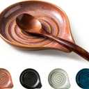 Spoon Rest, Ceramic Cooking Spoon Holder for Kitchen Counter, Large Utensil Rest for Spoons, Ladles, Tongs, Spatula, 5 Inches (Reactive Red Glazed)