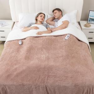 Heated Blanket King Size - 100"x90" Cozy Soft Jacquard Heating Blanket with 4 Heat Levels & 10 Hours Auto-Off, Jacquard Fleece, Overheating Protection, Warm Gifts, Brown