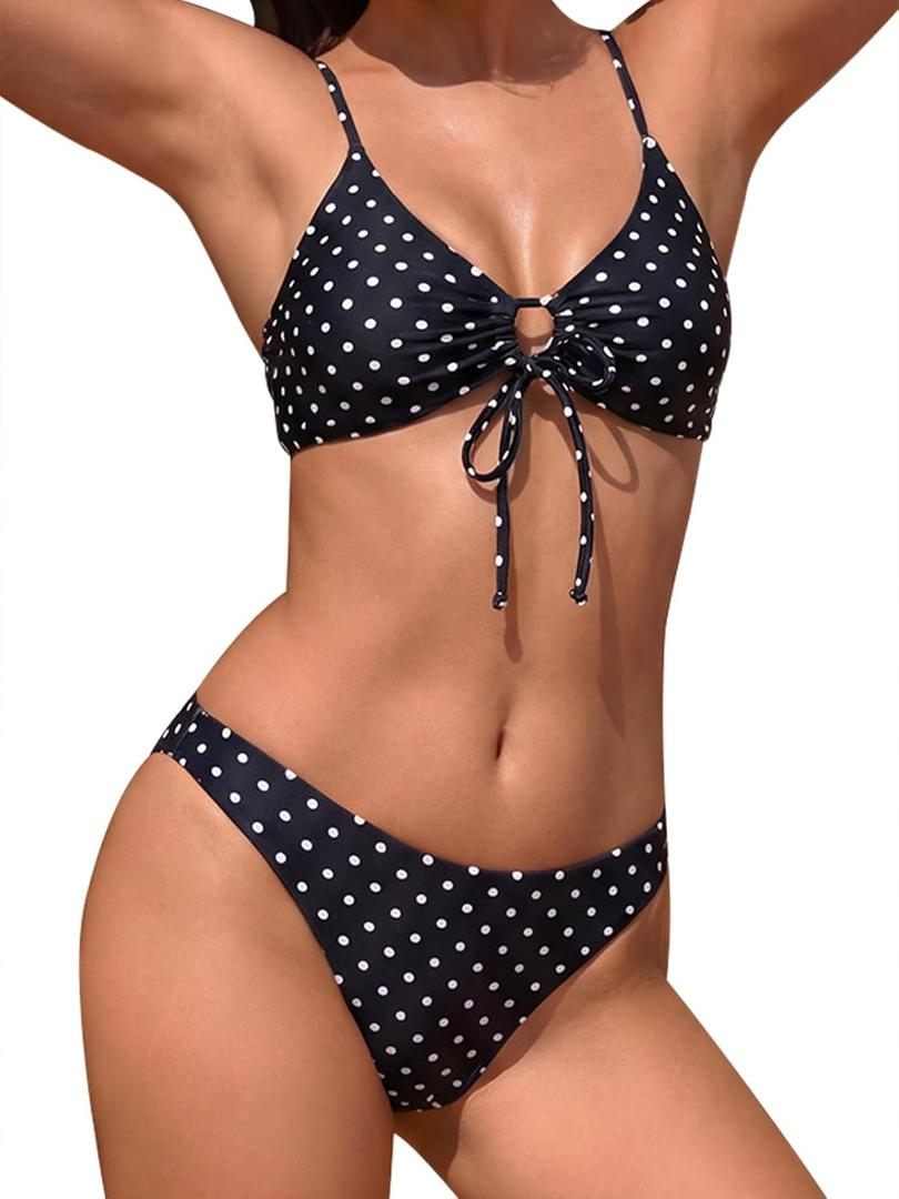 Womens Bikini Set Swimsuit Two Piece Tie String Front Sexy Thong Bathing Suit Swimwear, Medium