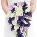 Rinlong 11" Wide Cascading Wedding Bouquets for Bride Purple Cascade Bridal Bouquet for Wedding Artificial Flowers Real Touch Silk Bouquet (One Size)