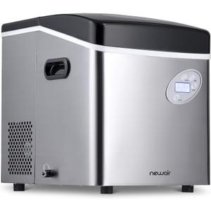 Newair Portable Ice Maker 50 lb. Daily, 12 Cubes in Under 7 Minutes - Compact Countertop Design - 3 Size Bullet Shaped Ice - for Kitchen/Office/RV/Bar - Stainless Steel