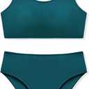 URMAGIC Girls Two Piece Swimsuits Ribbed Bikini Sets Swimming Bathing Suit Beach Sport Athletic Teen Girls Swimwear (13-14 Years, Dark Green)