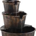 3-Tier Freestanding Rustic Barrel Waterfall Fountain,40-Inch Wood Outdoor Water Fountain with Pump for Garden,Patio, Backyard and Porch