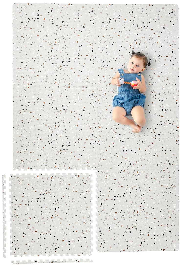 Yay Mats Stylish Extra Large Baby Play Mat. Soft, Thick, Non-Toxic Foam Covers 6 ft x 4 ft. Expandable Tiles with Edges Infants and Kids Playmat Tummy Time Mat (Henri Terrazzo)