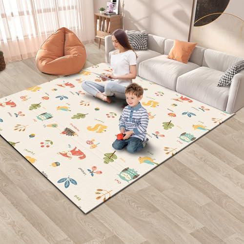 Baby Playpen Mat, 50" × 50“ Baby Play Mat for Floor, Baby Playmat for Playpen, Thick Ultra Soft Playpen Mat for Playing or Crawling, Provides Cushioning, Double-Sided Pattern (0.4" Thick)