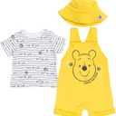 Disney Winnie the Pooh Baby Boys' Outfit Set 3 Piece Shortall Tee and Hat Newborn to Infant (Yellow)