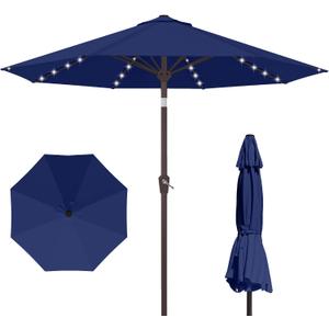 Kingdura 10FT Outdoor Patio Umbrella with Solar Lights, Market Table Umbrella with Push Button Tilt & Crank, 8 Sturdy Ribs, 32 LED Lights, UV Protection for Garden Lawn Deck Backyard Pool (Navy blue)