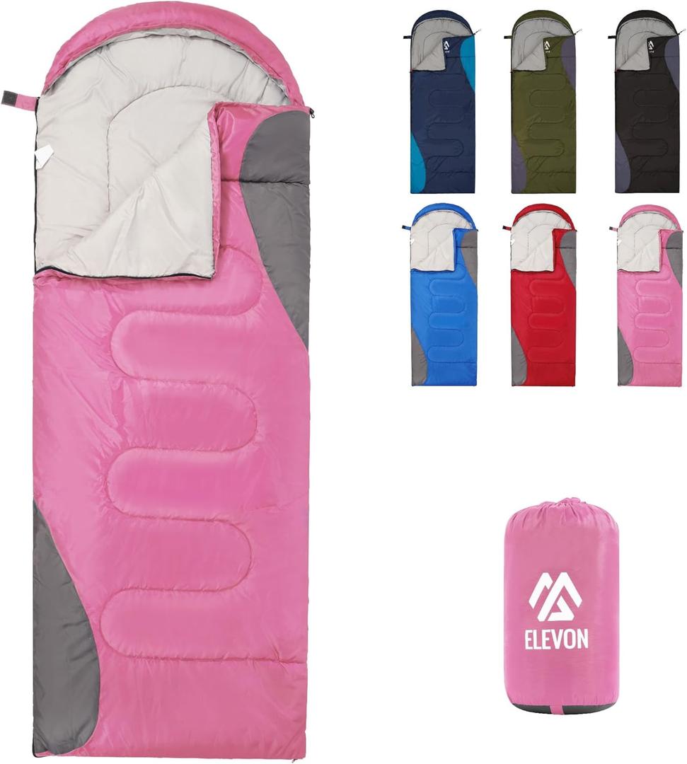 Sleeping Bag for Adults Teens Kids Cold Warm Weather, Portable Waterproof & Lightweight, Compact with Compression Sack, for 3-4 Seasons Camping, Backpacking, Hiking, Travel, Indoors Outdoors (Pink)
