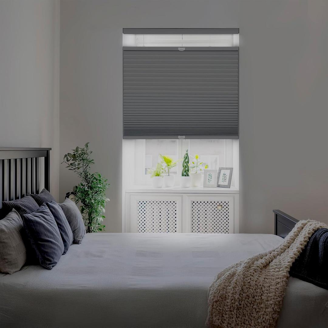 DEZ FURNISHINGS Cordless 1.5" Blackout Top Down Bottom Up Cellular Shade, Energy Saver, 31" W x 60" H, Anchor Gray