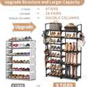 ROJASOP Shoe Rack Organizer, 8-Tier Metal Shoe Rack for Closet Entryway Garage, 26-32 Pairs Tall Shoe Boot Storage Shelf with 15 Hooks, Stackable Large Shoe Stand