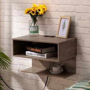 ALIMORDEN Floating Nightstand with Charging Station, Wall Mount Bedside Shelf with Drawer Storage USB Ports and Power Outlets, Small Wall Shelves for Bedroom, Weathered Oak
