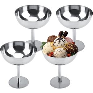 Hapivida Ice Cream Cup, 4Pcs Stainless Steel Serving Dessert Bowls Cups Sauce Bowls Mini Round Footed Yogurt Snack Candy Cups for Salad Fruit Pudding Christmas Party