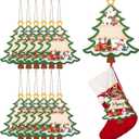 Blosssound 18 Pcs Christmas Stocking Name Tags Xmas DIY Wooden Name Signs Hollow Double Sided Xmas Tree Wood Stocking Tag for Christmas Stockings Home Decor Present Tags Hanging Ornaments (Green)