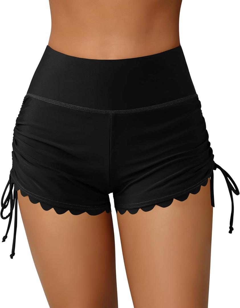 ATTRACO Women Swim Shorts High Waisted Swimsuit Shorts Swim Bottom Board Shorts (X-Large, Black)