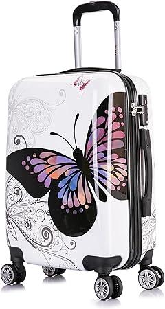 nUSA Butterfly Print Luggage with Spinner Wheels | Durable Lightweight Hardside Suitcase | Travel Bag with Handle and Trolley | 20 Inch Carry-On Spinner Luggage