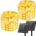 Minetom Solar String Lights, 2 Packs Total 66Ft 200 LED Solar Fairy Lights, Waterproof Solar Lights for Outside Patio Yard Tree Wedding Christmas, Warm White