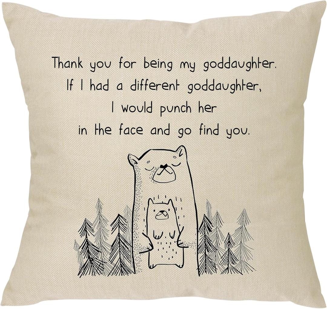 2 x XUNLIZXY Funny Goddaughter Pillowcase Gifts-for Birthday Christmas Graduation Throw Pillow Cover Cushion Cover Thanks for Being My Goddaughter