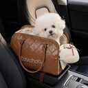 TOUCHDOG Center Console Dog Car Seat – Detachable & Washable Pet Carrier for Small Dogs up to 15 lbs, Adjustable Straps, Anti-Slip Base, Foldable Travel Bed with Safety Clip