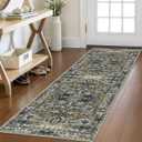 KOZYFLY Runners for Hallways 2x6 Ft Washable Kitchen Runner Rug Boho Runner Rug for Entryway Indoor Printed Oriental Faux Wool Floor Carpet Runner for Bedroom Kitchen Hall, Moss Green/Olive Grove