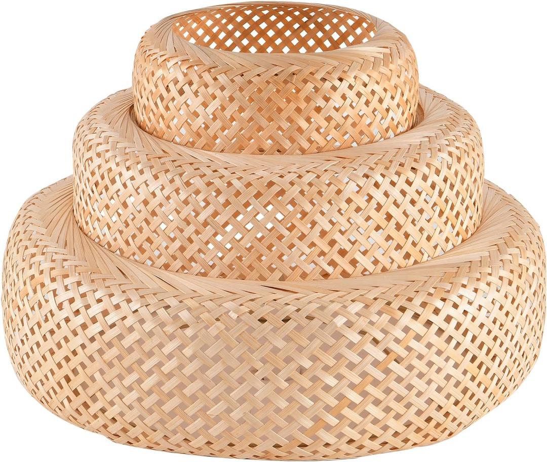 18.12" Bamboo Lamp Shade, Boho Handwoven Large Wicker Lampshade Chandelier for Floor Lamp,Pendant light Replacement Shade (3-ply 18.12 inch)