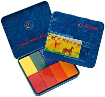 Stockmar Beeswax Block Crayons, Set of 8 - Non Toxic, Safe, Natural Jumbo Crayons For Kids & Adults - Waldorf Homeschool -Waldorf Art Supplies - In Storage Tin Case, Made in Germany