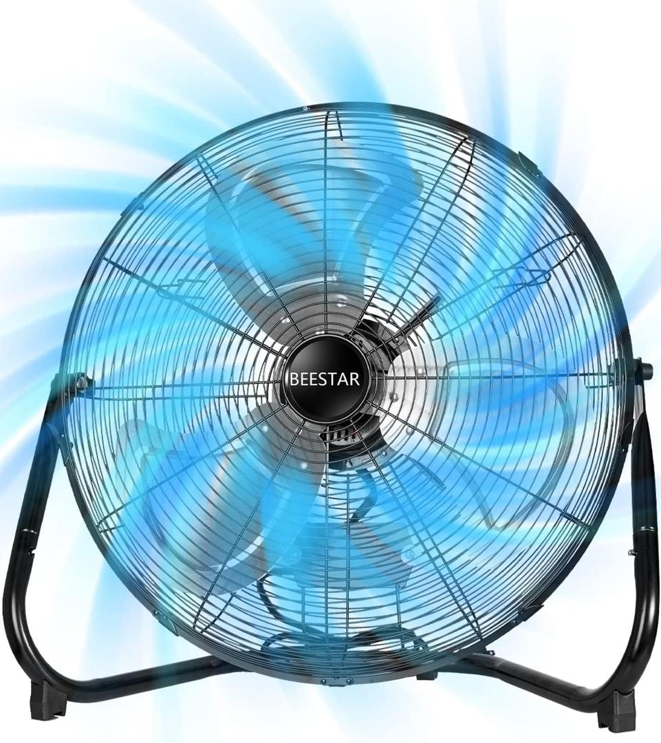 BEESTAR 20 Inch Floor Fan,High Velocity Fan with 3-Speeds&Adjustable Tilting Head,Heavy Duty Metal Industrial Fan for Shop, Garage,Commercial, Residential, and Greenhouse,Black (20 INCH)