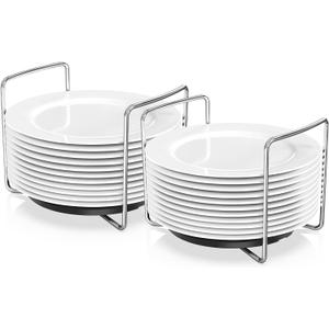 Plate Holder for Kitchen Drawer - Bamboo Dish Racks for Kitchen Counter, Stainless Steel Plate and Bowl Organizer for Cabinet, RV, Countertop (Black-2S)