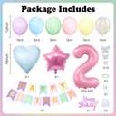 2nd Birthday Decoration for Girls,Easter Pastel Rainbow 2nd Balloon Number 2 Balloon Butterfly Stickers Star Heart Foil Balloons Banner for Baby 2 Year Old Party Decor