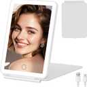 FUNTOUCH Rechargeable Travel Makeup Mirror with Light, 2000mAh Portable Makeup Mirror with 3-Color Lighting, Dimmable Touch Screen, Tabletop LED Folding Cosmetic Compact Vanity Mirror