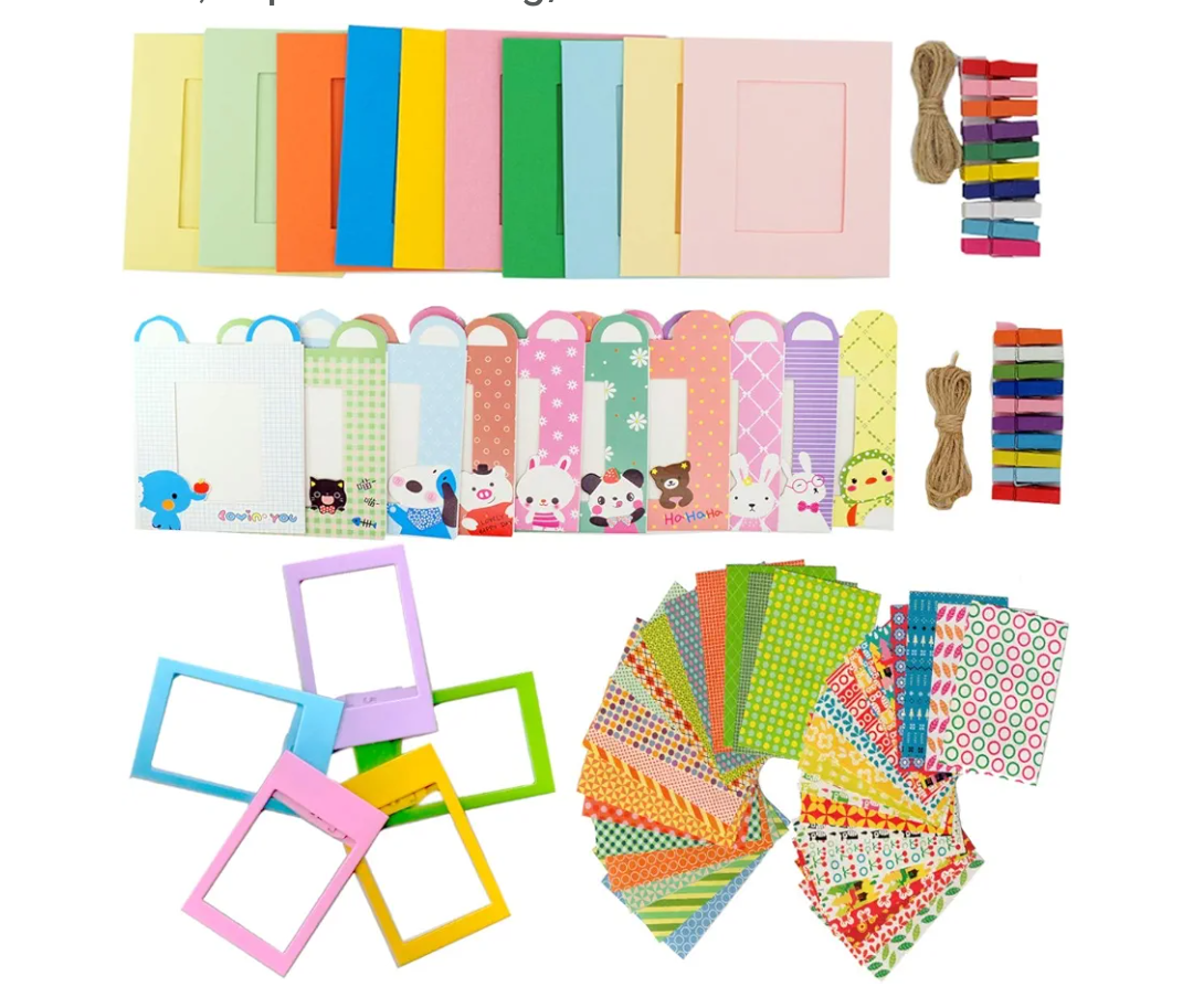 Bundle Kit Accessories for Fujifilm Instax Mini 99/12/11/40/7+/8 Evo Liplay Camera Films (Sticker, Desktop Frame, Rectangle& Animal Wall Hanging Frames, Clips with String)